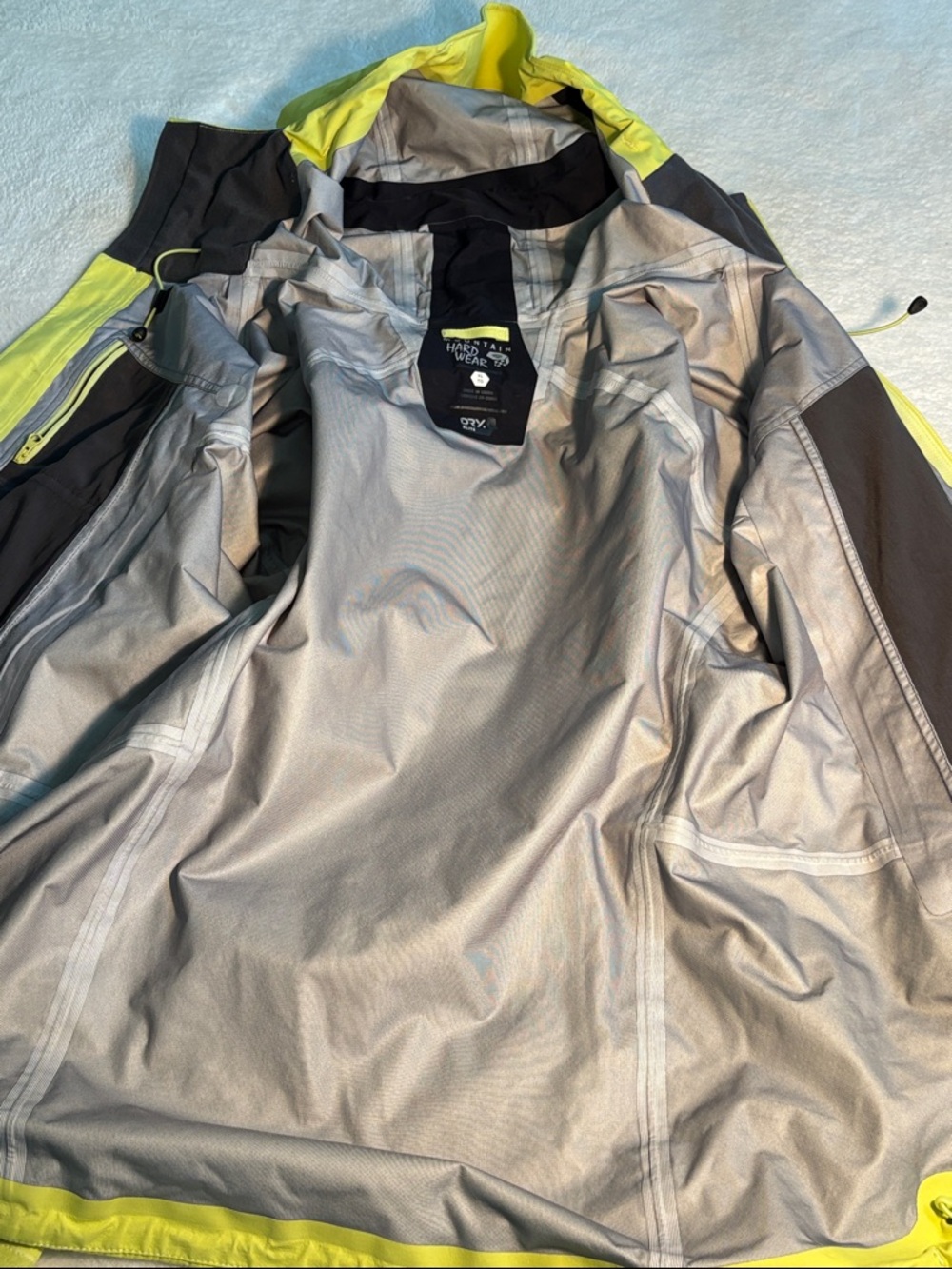 Mountain Hardwear High-Vis Bright Yellow Waterproof Hooded Rain Jacket XL - Picture 11 of 15